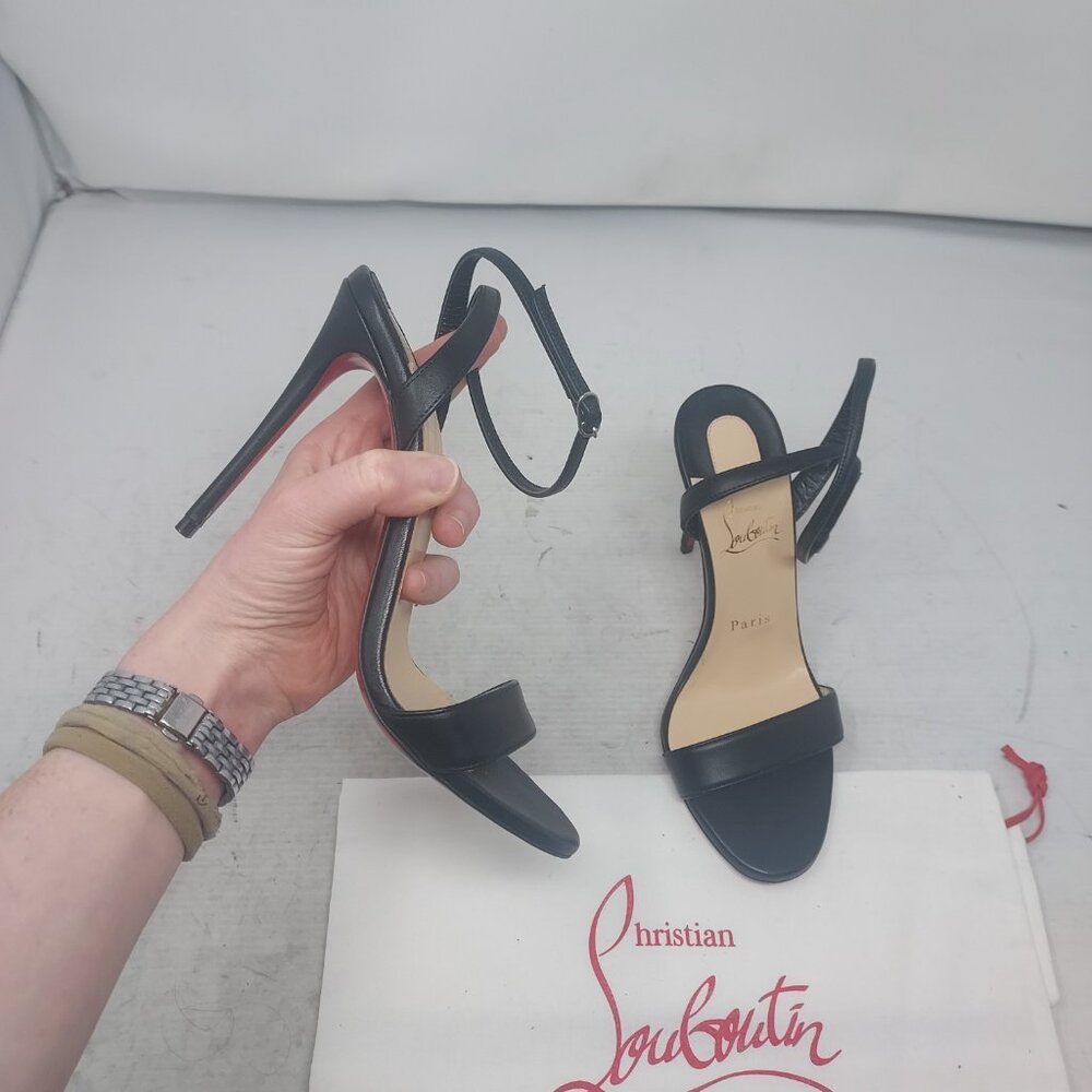 Christian Louboutin Black Patent Leather Ankle-Strap Sandals